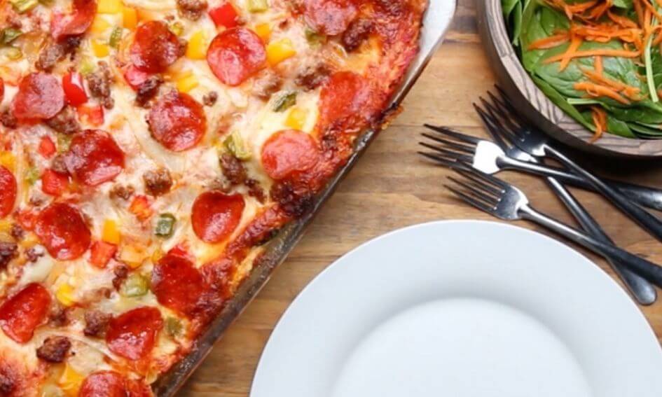 Recept pizza lasagne met pepperoni, mozzarella en ricotta