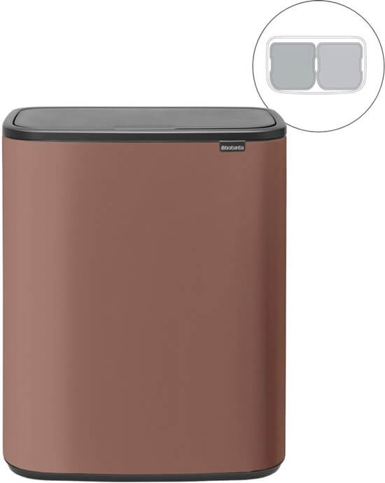 Brabantia Bo Touch Bin Prullenbak 2 x 30 liter Afvalscheiding Satin Taupe