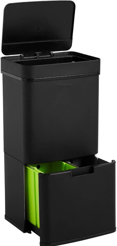 Homra Nexo Prullenbak Afvalscheiding 72 Liter – Zwarte Sensor Prullenbak 3 vakken – 2x12L + 48L – Recycle Afvalbak