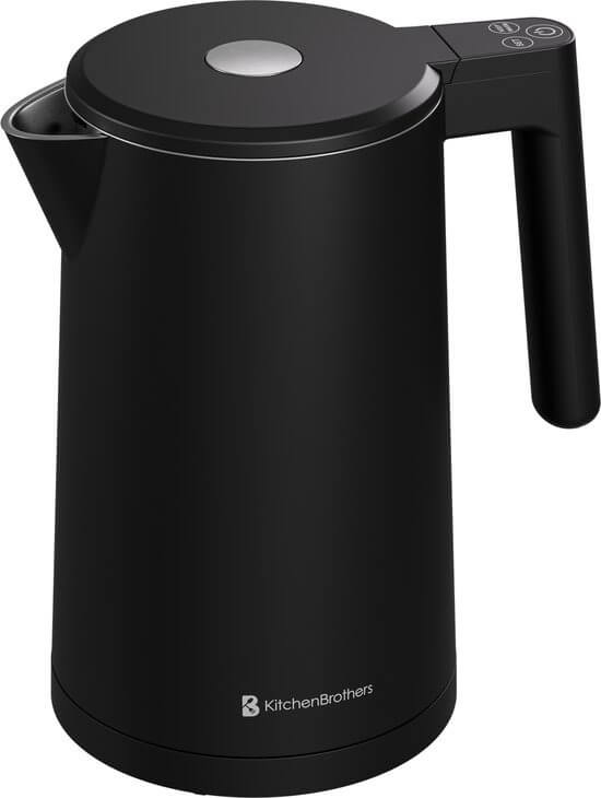 KitchenBrothers Waterkoker - 1.7L - PFAS en BPA Vrij - Met Temperatuurregeling - Warmhoudfunctie - Display - Dubbelwandig - 2200W - Zwart