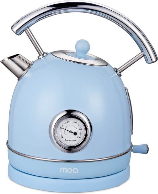 MOA Waterkoker Retro - BPA Vrij - 1,8 Liter - Elektrische Waterkoker - Anti Calcium Filter - BPA-vrij - RVS - 2200W - Pastel Blauw