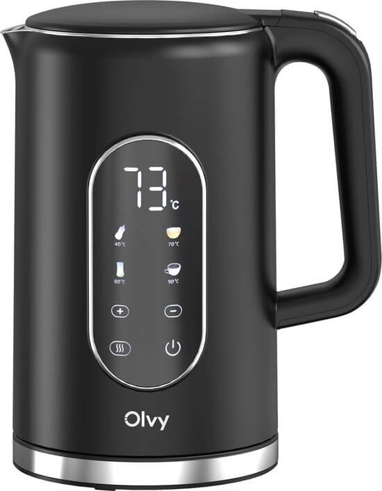 Olvy Waterkoker met Temperatuurregeling - Warmhoudfunctie - RVS - Dubbelwandig - Elektrisch - 1.7 Liter - 2200W - Zwart