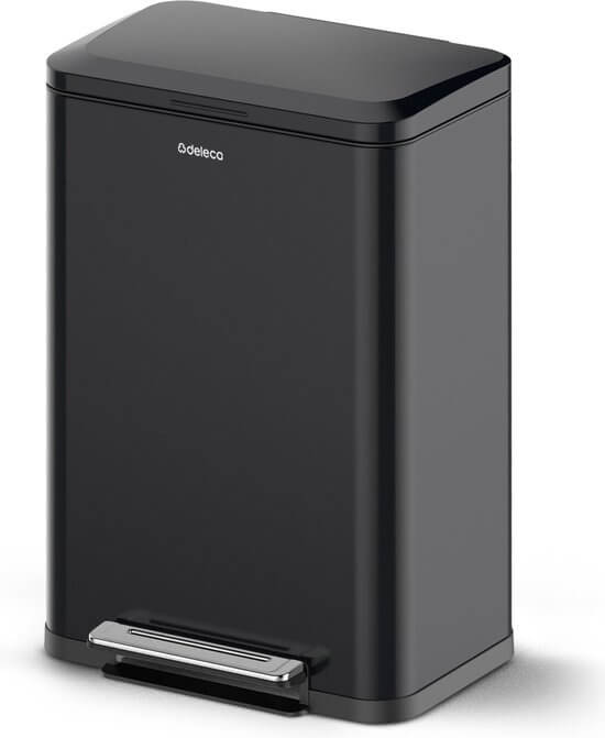 Deleca Prullenbak Prestige - 50 Liter - Breed - RVS Vuilnisbak / Afvalemmer / Pedaalemmer - Met Voetpedaal en Slow Close - Zwart